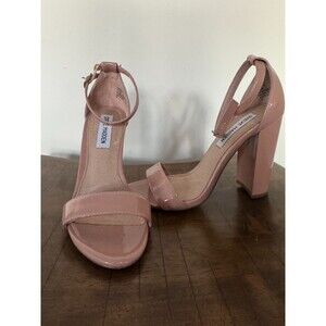 Steve Madden Womens Block Heel Sandals Blush Pink Patent Ankle Strap Heel Size 7
